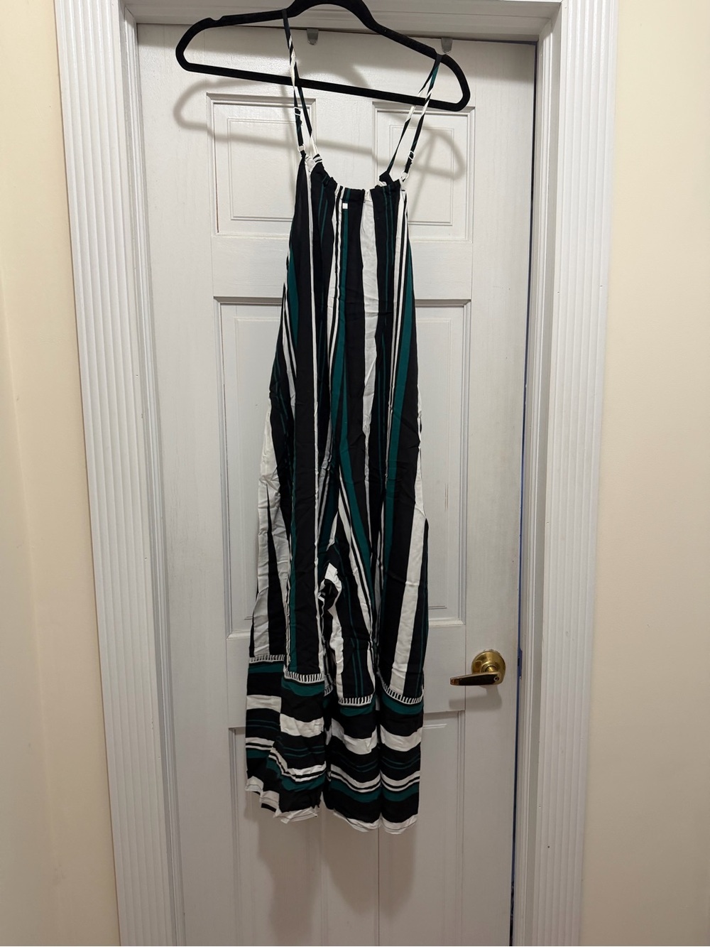 Striped Green & Black Sleeveless pants onsie